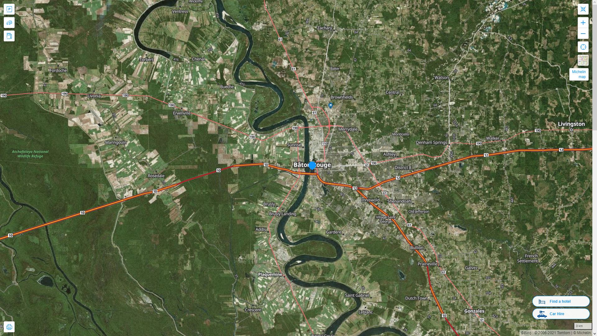 Baton Rouge Louisiana Highway and Road Map with Satellite View
